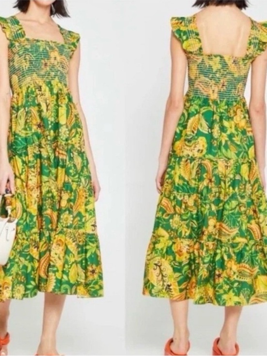 Kourt Dresses & Skirts - Kourt Calypso Tropical Floral Print Green Tiered Ruffle Maxi Dress Small